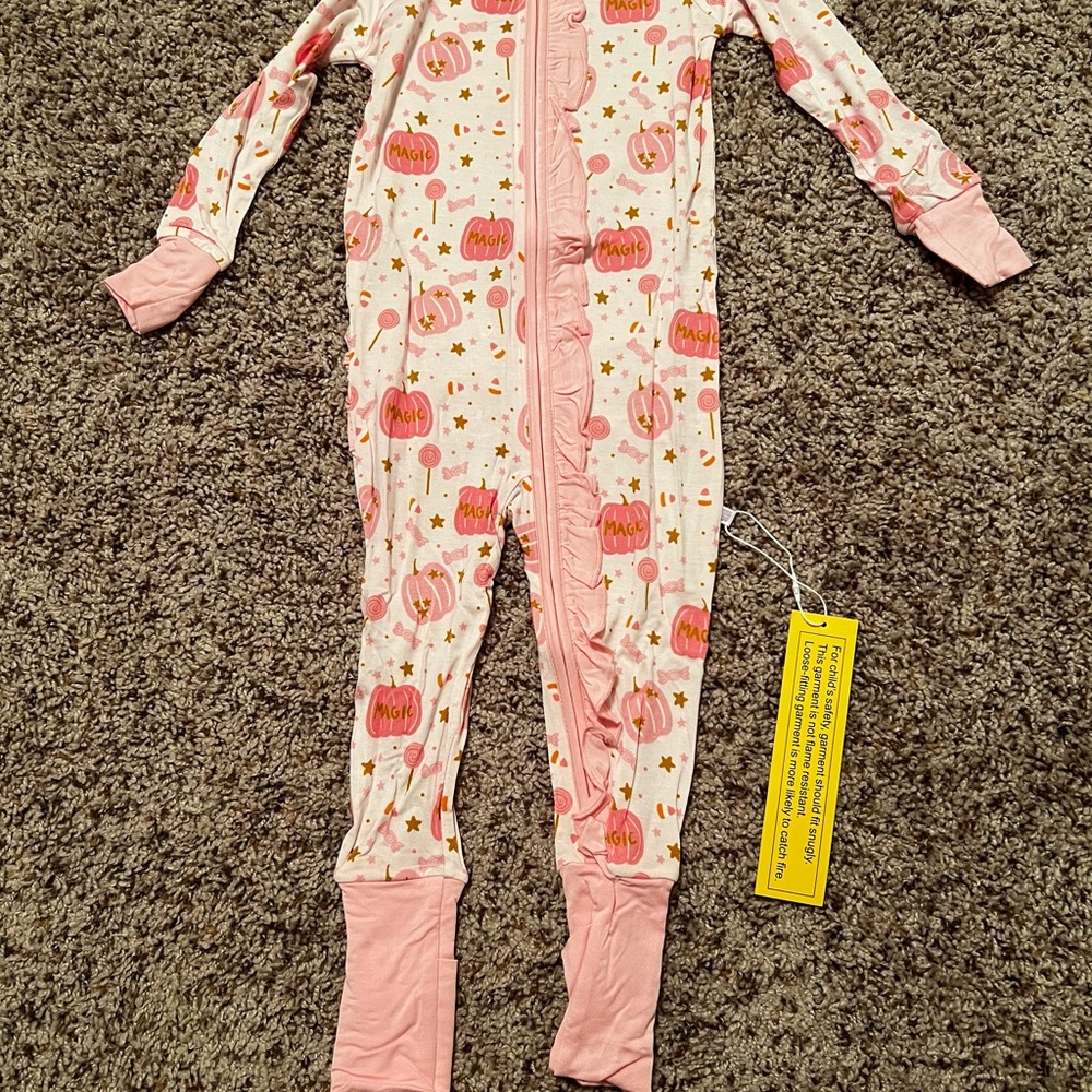 Poppy Kids Co Pink Halloween Print Bamboo Romper NWT